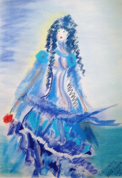 047.jpg - Kék asszony - 70 x 50 cm, pasztellkréta, papír - magántulajdon