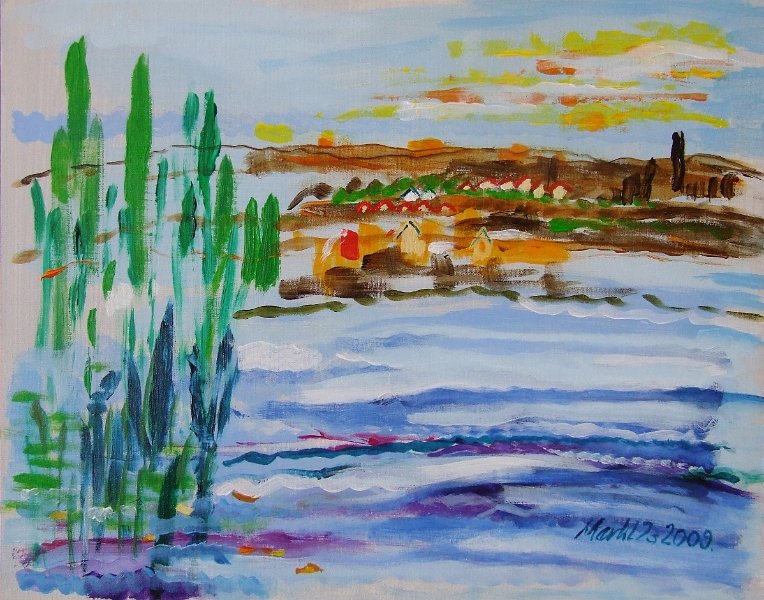 144.JPG - Vízparton - 40 x 50 cm, akril, farost - Magántulajdon