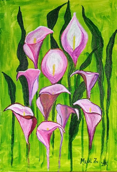 419.jpg - Nőnapi kálák - 55 x 38 cm, akril, vászon